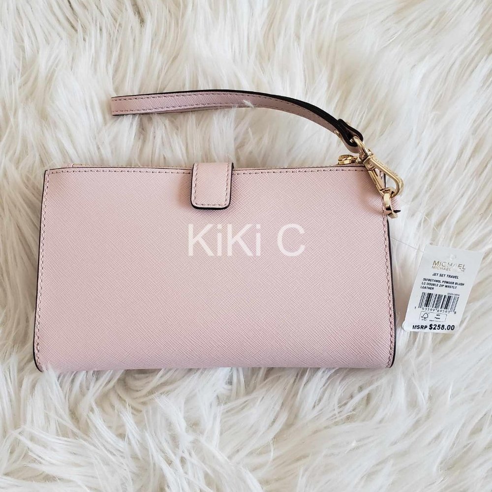 Michael Kors Jet Set Travel Double-Zip Wristlet powder blush 35F8GTVWOL - Picture 12 of 12